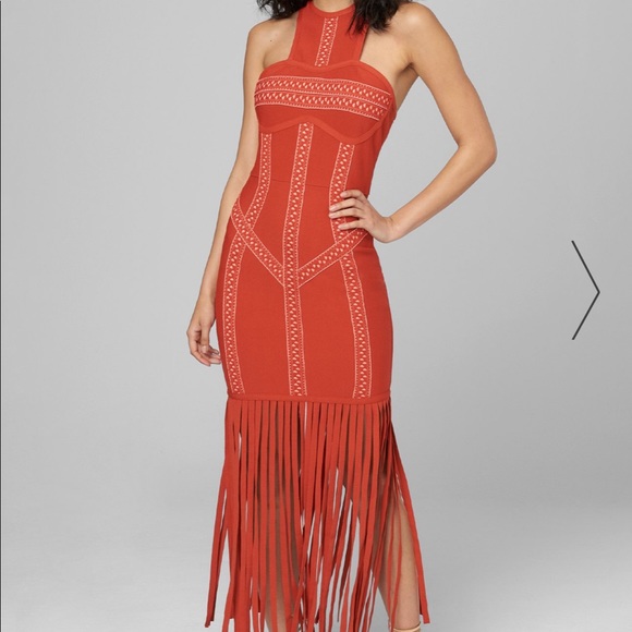 bebe Dresses & Skirts - BEBE MIA FRINGED BANDAGE DRESS